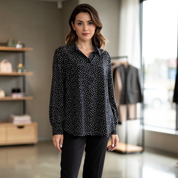 Ann Taylor Tops - Ann Taylor Black White Polka Dot V-Neck Blouse Size 8 Work Office Classic